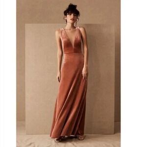 NWT Anthropologie BHLDN Jenny Yoo Logan Velvet Maxi Long Wedding Formal Dress